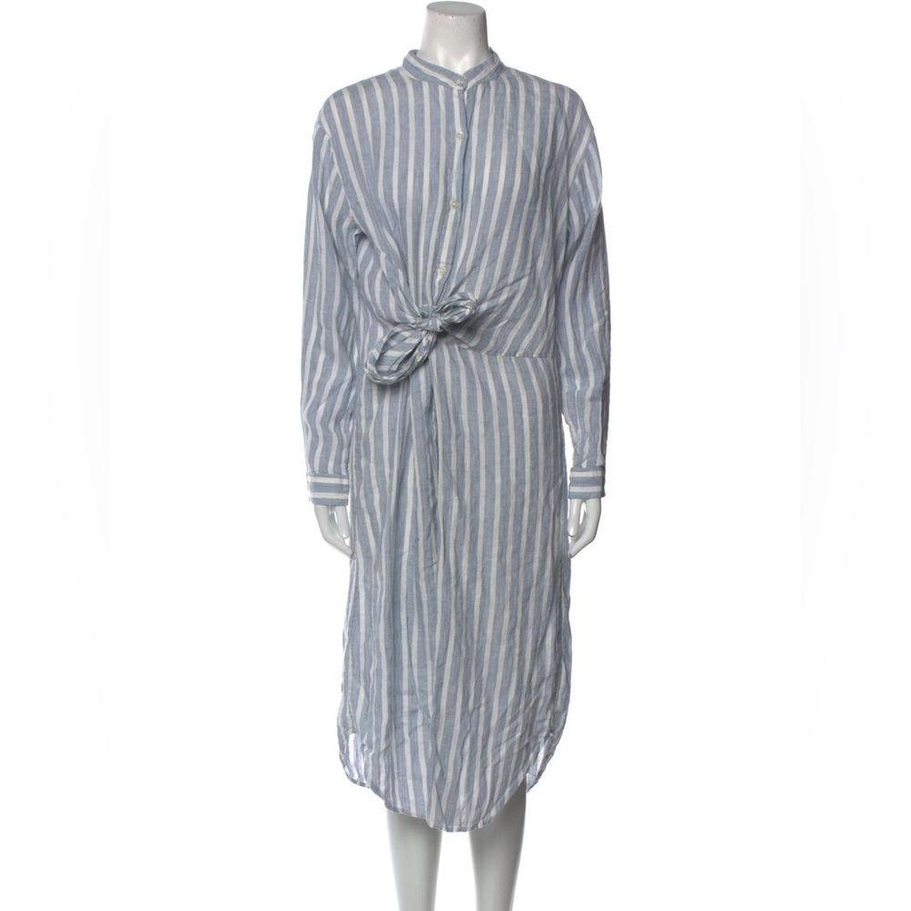 FRAME blue white Striped Midi Length long sleeve linen button up shirt Dress XL